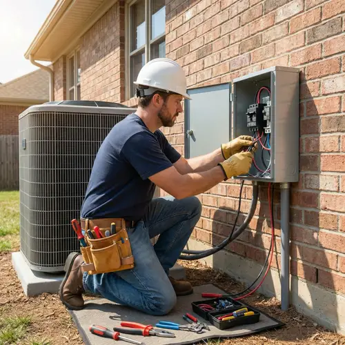 Expert Electrician Installing Power Box by AC Unit