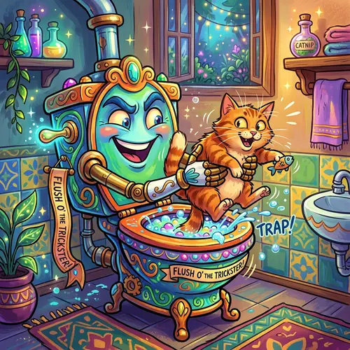 Whimsical Skibidy Toilet & Mischievous Cat: Playful Cartoon Illustration