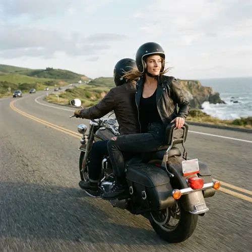 Moto Babe Riding Behind in Stylish Black Top