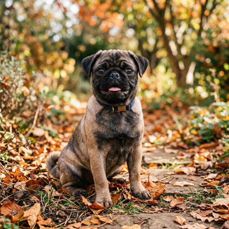 Cute 4-Month-Old Pug Puppy with Brown and Black Coat