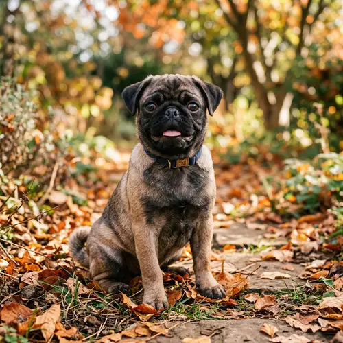 Adorable 4-Month-Old Pug Puppy with Brown and Black Coat
