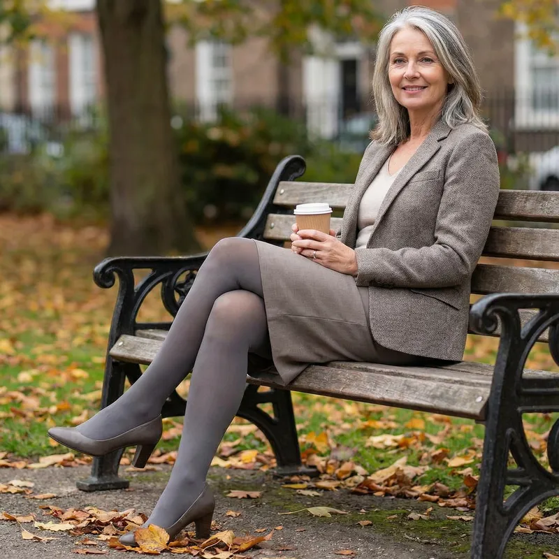 Mature Woman in Grey Pantyhose - Elegant Styles
