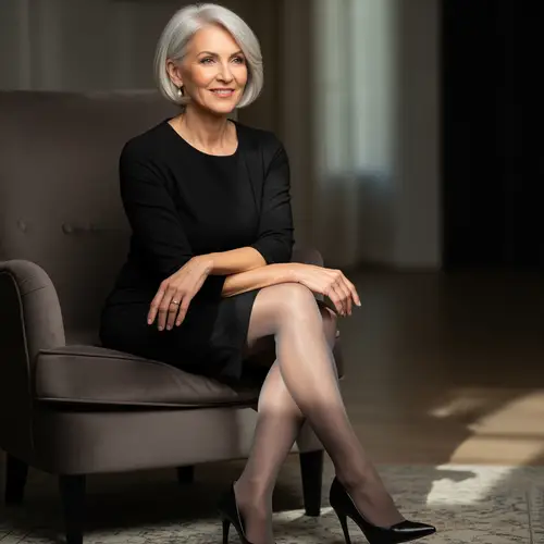 Mature Woman in Grey Pantyhose - Elegant Styles