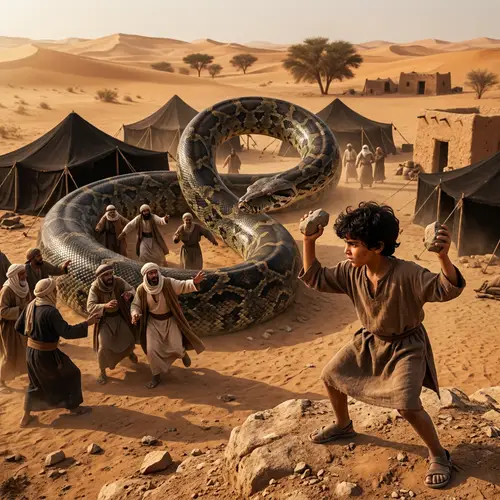 Jahiliyya Era: Boy Saves People from Colossal Snake in Arabian Desert