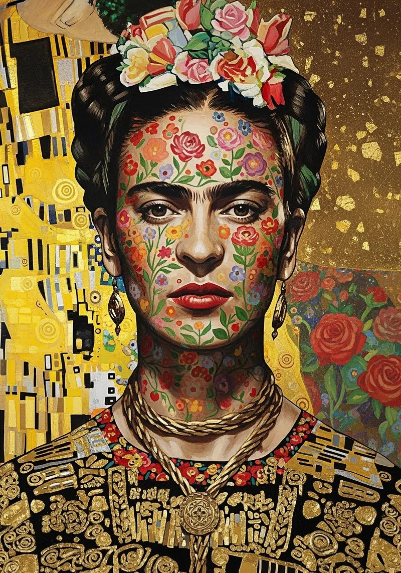 Frida Kahlo Portrait in Klimt's Style