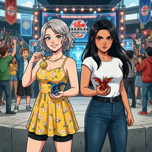 Female Bakugan Brawlers: Grey vs. Black Hair - Battle of Strength and Style