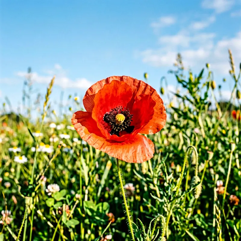 Beautiful Vibrant Red Poppy Flower in Full Bloom