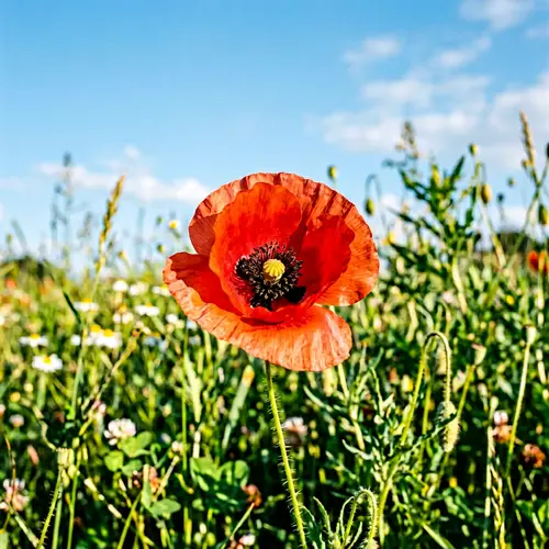 Vibrant Red Poppy Flower in Bloom - Close-up View