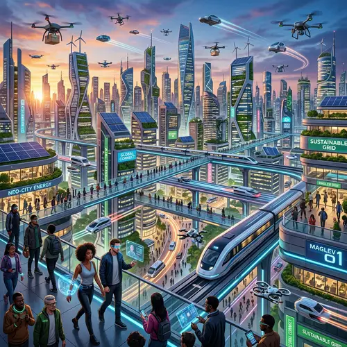 Futuristic Cityscape with High-Tech Transportation Methods
