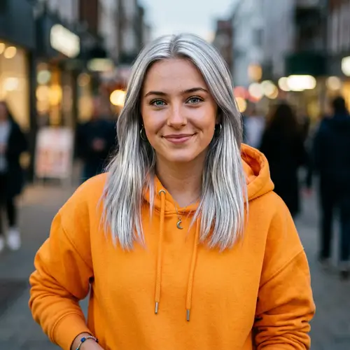 Original Character with Orange Hoodie and Silver Hair