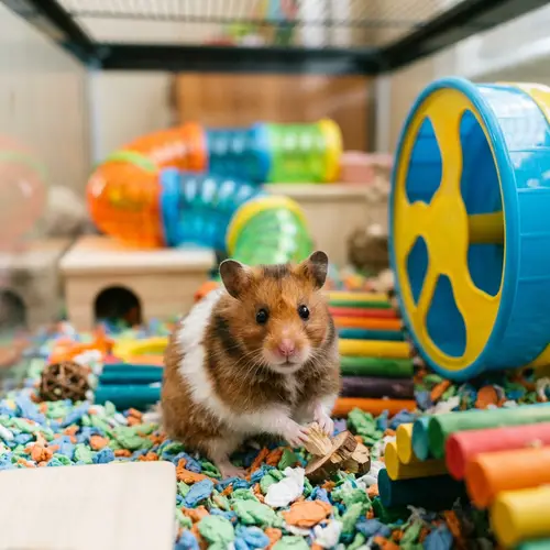 Adorable Fluffy Hamster - Cute Pet Enjoying Colorful Habitat