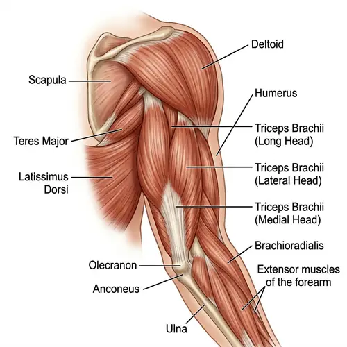 Anatomical Illustration of Human Arm Muscles - Emphasizing Triceps