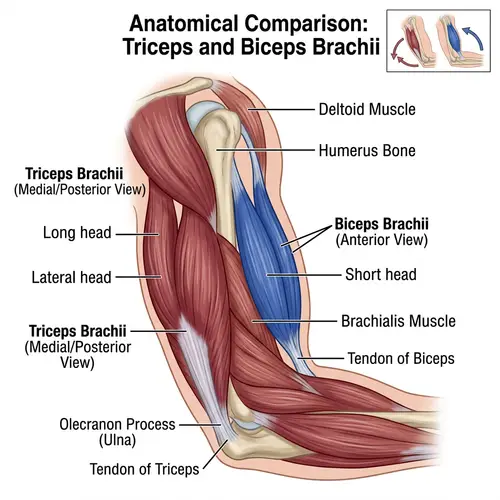 Anatomical Illustration of Muscular Arm - Triceps and Biceps Emphasized