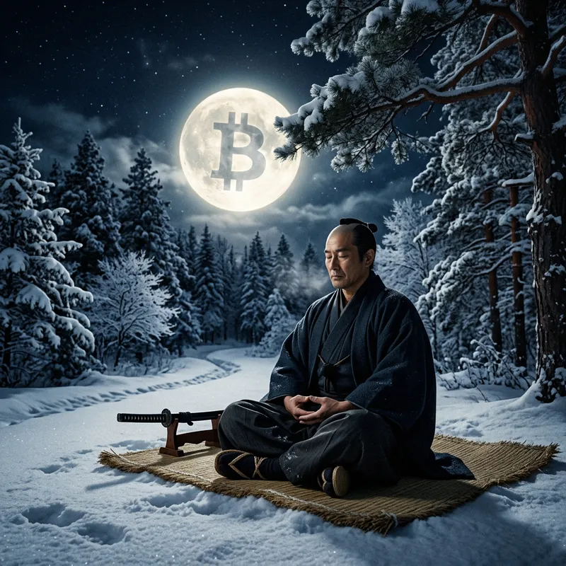 Samurai Meditation in a Winter Midnight Forest