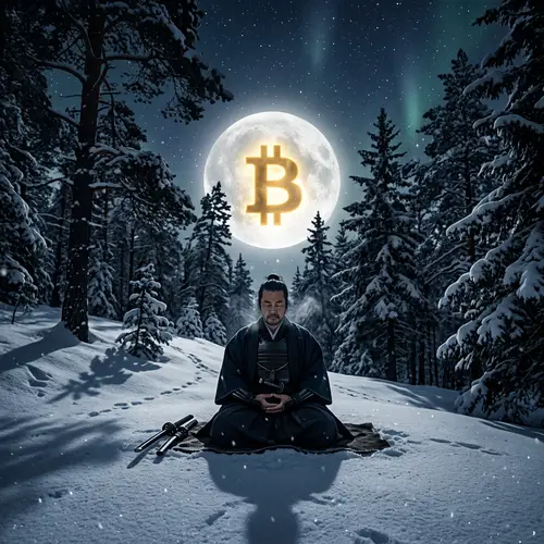 Samurai Meditation Under the Moonlight with Bitcoin