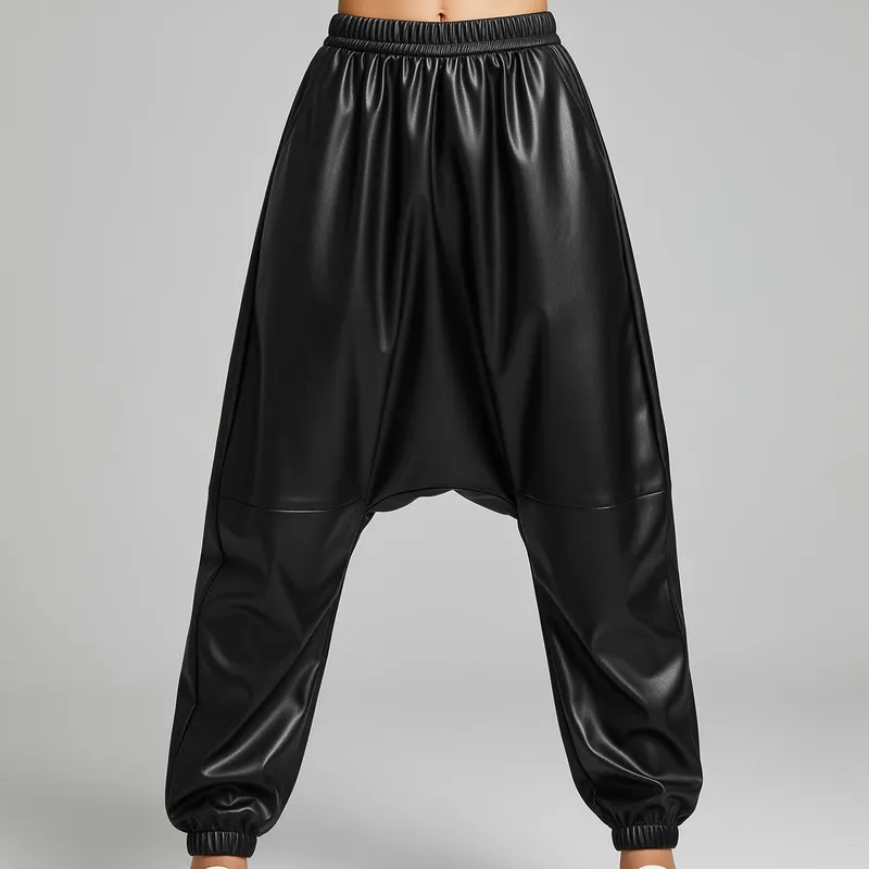 Stylish Black Faux Leather Balloon Pants