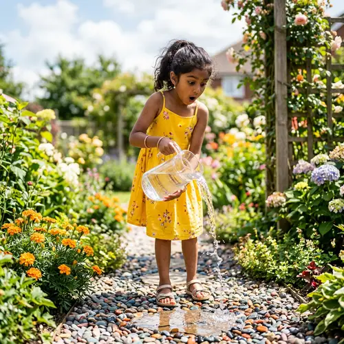 Surprised South Asian Girl Spills Water Outdoors