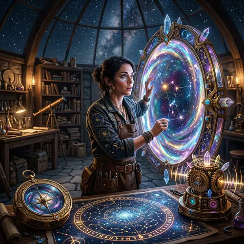 Cosmic Explorer: Woman Crafting Star Constellation Portal