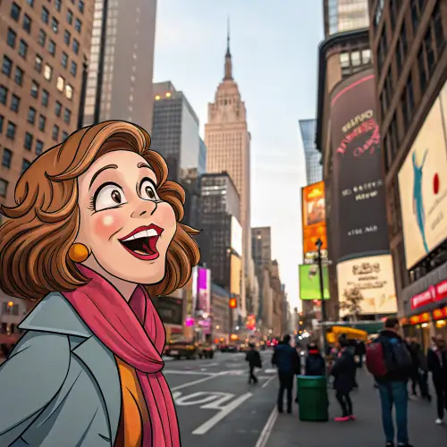Lively Cartoonish Woman in NYC Street Shot