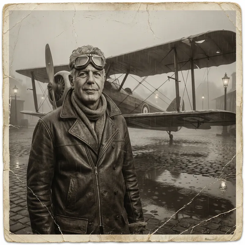Vintage Anthony Bourdain in Aviator Goggles | Old Plane Photo Vintage Anthony Bourdain in Aviator Goggles | Old Plane Photo