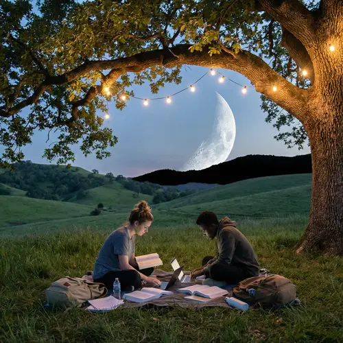 Serene Student Study Scene Under the Big Moon