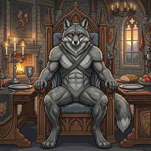 Muscular Fox King at Grand Table - Detailed Vector Art