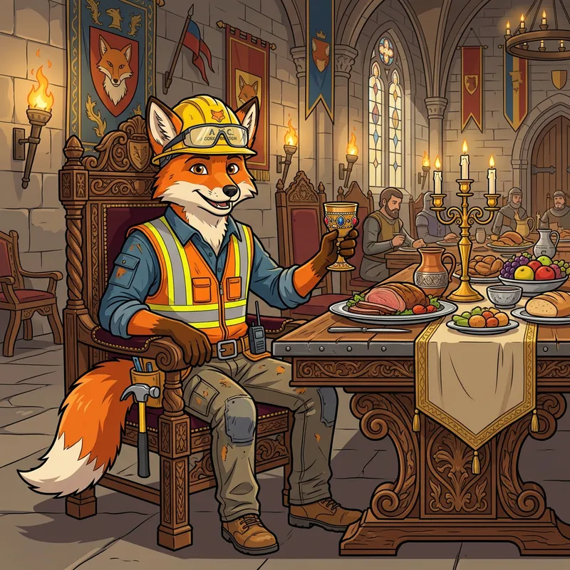 Fox Builder Character at King Table in Vector Art Fox Builder Character at King Table in Vector Art