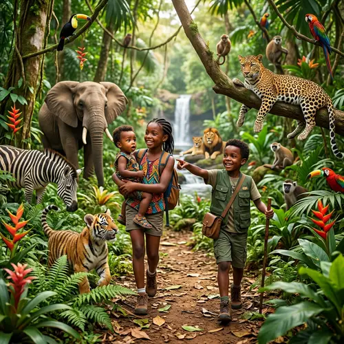 Aya, Ziya, Yusuf: Sibling Animal Adventure in Vibrant Jungle
