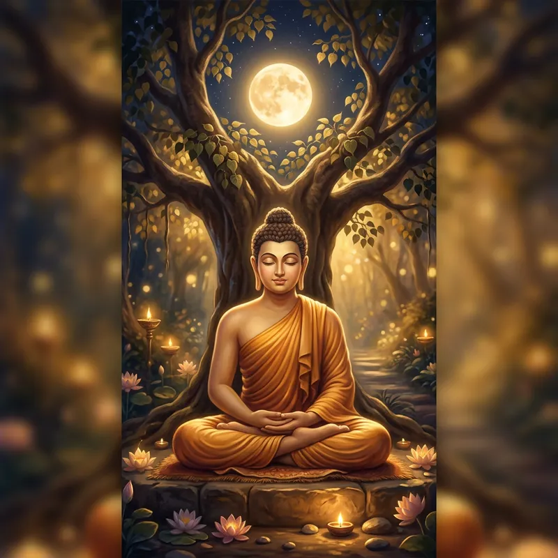 Tranquil Buddha Meditation Under Full Moon - Zen Wallpaper