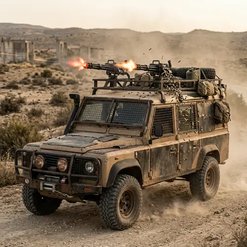Post-Apocalyptic Rugged SUV with Gatling-Style Mini-Guns