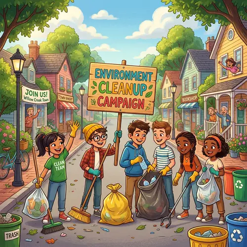 Animated Friends Organize Environment Cleanup Campaign
