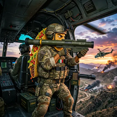 Taco Warrior in Helicopter with Missile Launcher