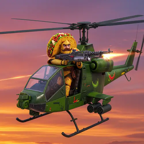 Taco Warrior in Helicopter with Missile Launcher