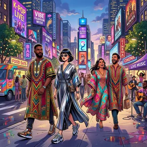 Vibrant Pop Culture Scene in a Modern Cityscape