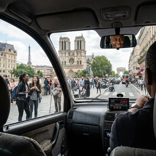 Iconic Paris Taxi Journey with Multicultural Driver