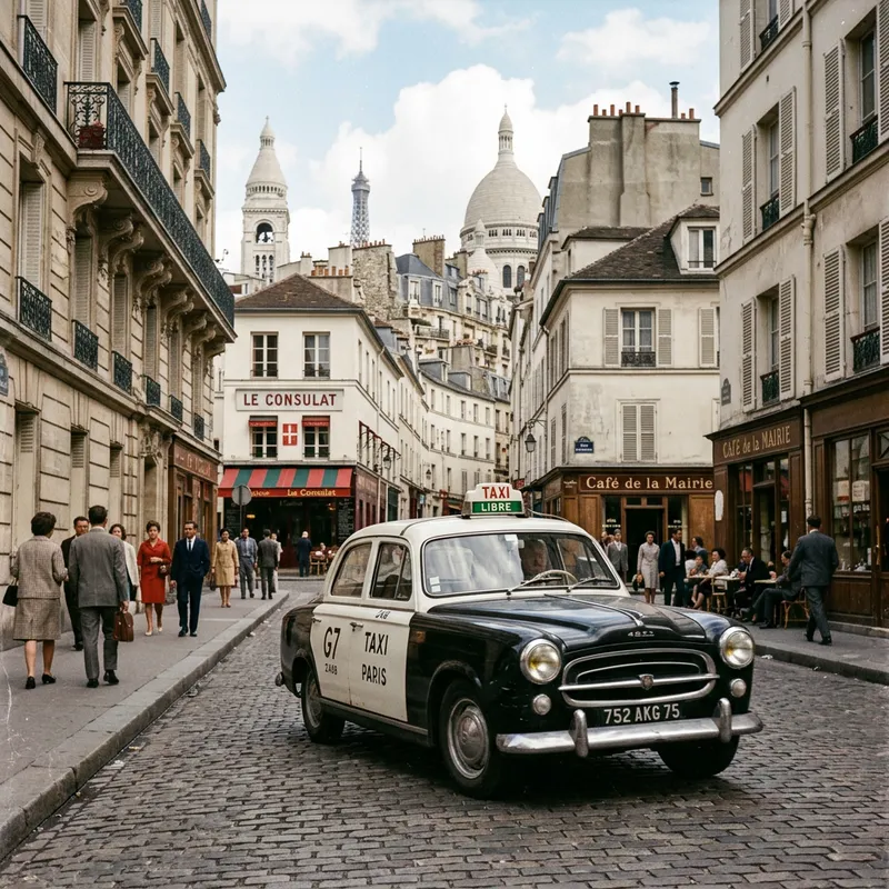 Retro Parisian Taxi on Cobbles
