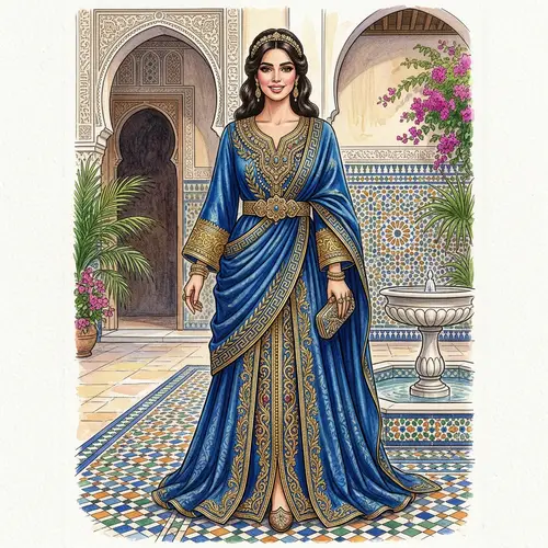 Elegant Moroccan Caftan Drawing Inspired by Roman Fashion