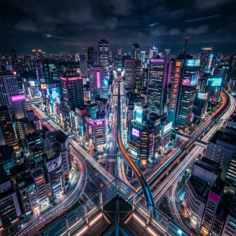 Cyberpunk Cityscape Night | Neon Vibrant Streets | Aerial View Sony A7R IV