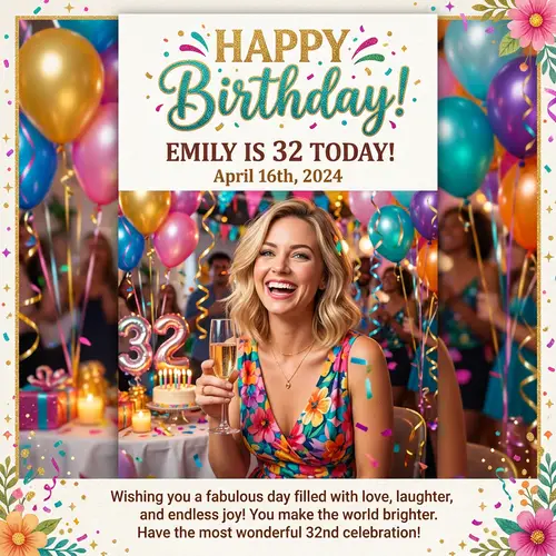 Vibrant Birthday Card for a 32-Year-Old Woman