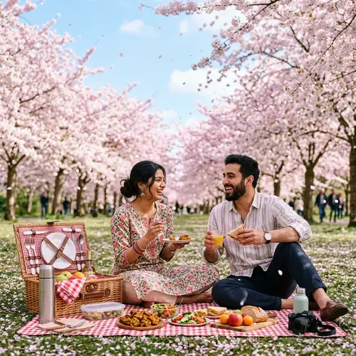 Spring Picnic Under Cherry Blossoms - Peaceful Scene