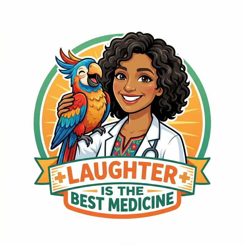 Cheerful Doctor Logo: Prescribing Laughter with a Jocular Parrot Cheerful Doctor Logo: Prescribing Laughter with a Jocular Parrot