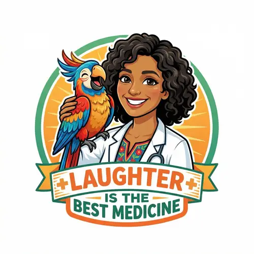 Cheerful Doctor Prescribing Laughter Logo