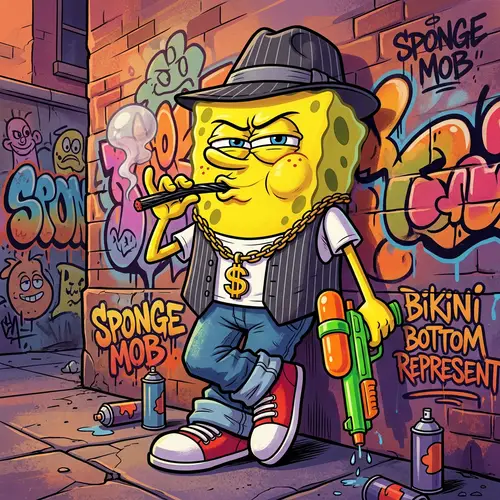 Gangster SpongeBob: A Vibrant Digital Illustration