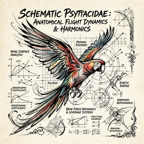 Parrot-Inspired Plots: Schematic Style Artwork with Calligraphy Brush Strokes