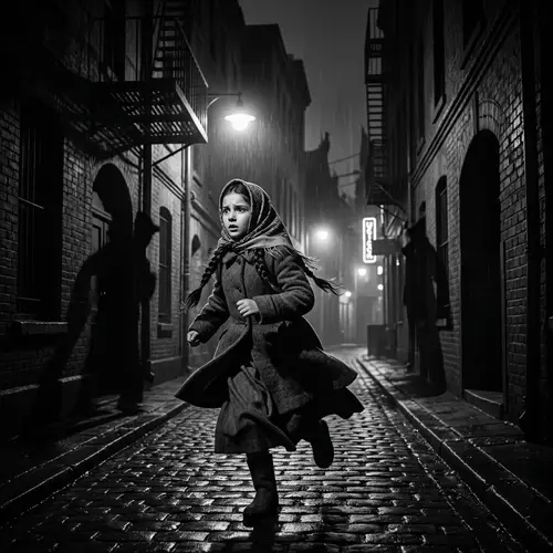 Russian Girl Fleeing from Danger in Noir Style