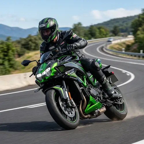 Male Motorcycle Enthusiast Riding High-End Sports Kawasaki Ninja H2R