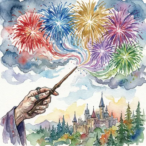 Wizard's Hand with Wand: Colorful Fireworks Magic