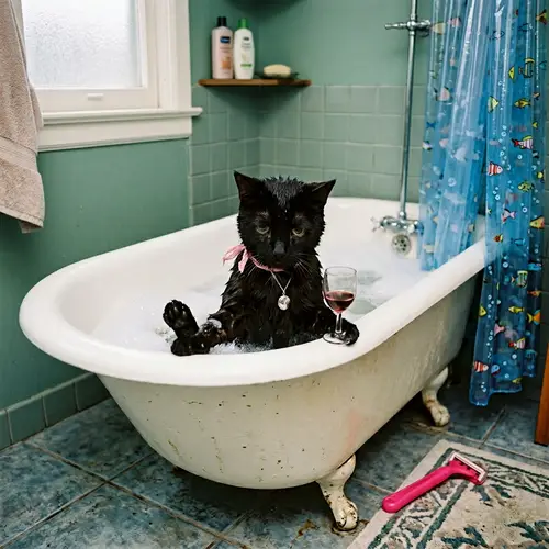 Sad Cat in Tub: A Unique Oil Painting