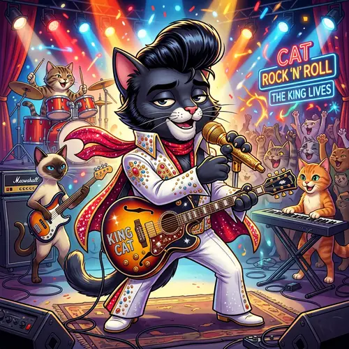 Iconic Elvis Cat Concert Scene Animation