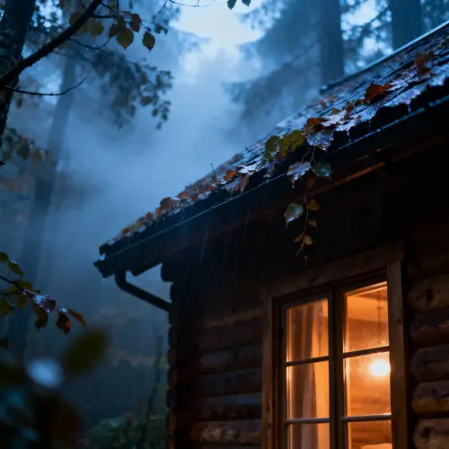 Relaxing Nighttime Forest Wooden House